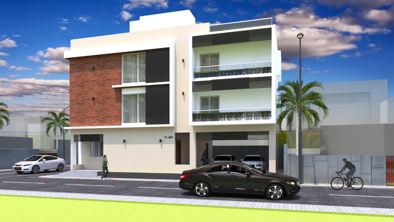 Architectural rendering of a two-storey home with brick and white façades.